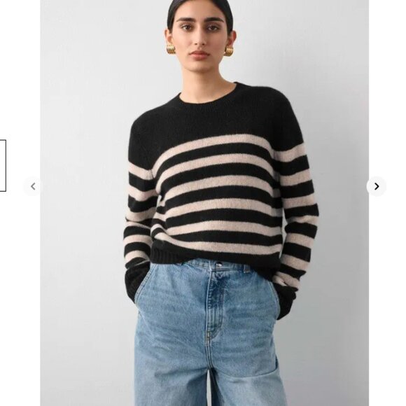 NEW White + Warren strip cashmere sweatshirt - Picture 1 of 4
